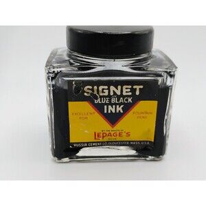 Vintage Russia Cement Co. Signet Blue Black Ink Glass Bottle, Cap 1940's FULL #2